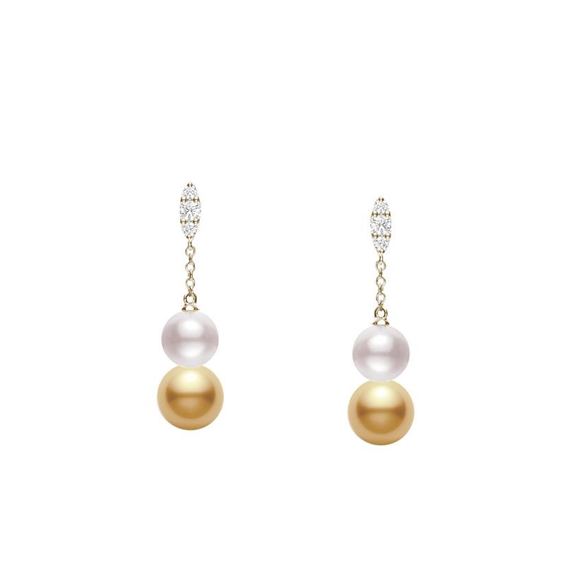 Mikimoto Morning Dew Yellow Gold Akoya and Golden South Sea Pearl Earrings 0