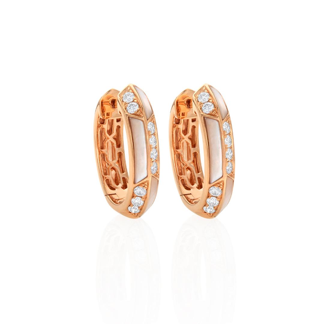 Mother of Pearl and Diamond Rose Gold Checkerboard Hoops 0
