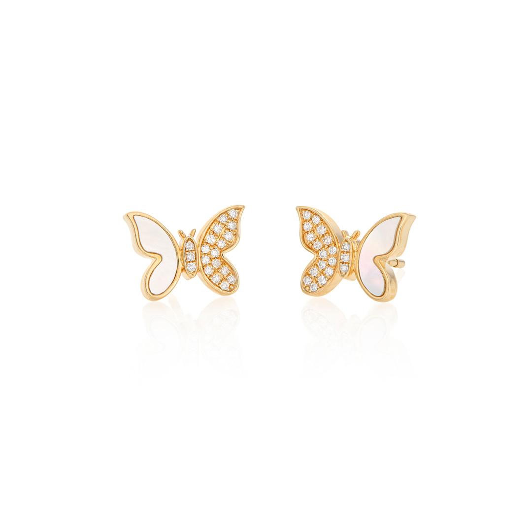 Mother of Pearl and Diamond  Butterfly Stud Earrings