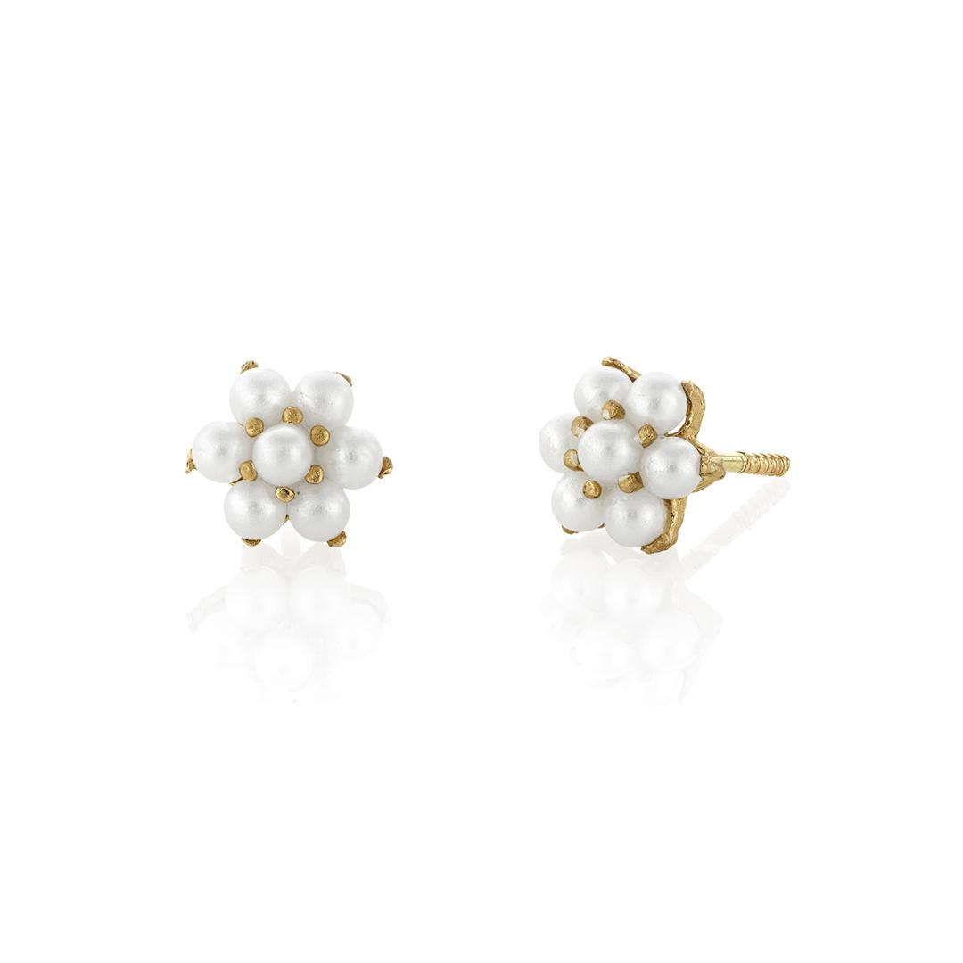 Seed Pearl Flower Stud Earrings 0