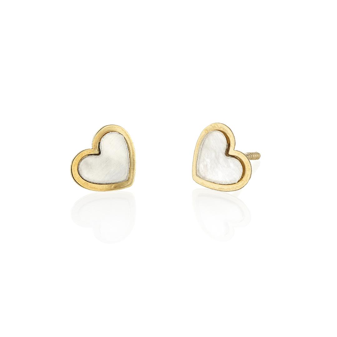 Child's Mother of Pearl Heart Earrings in 14k Yellow Gold 0