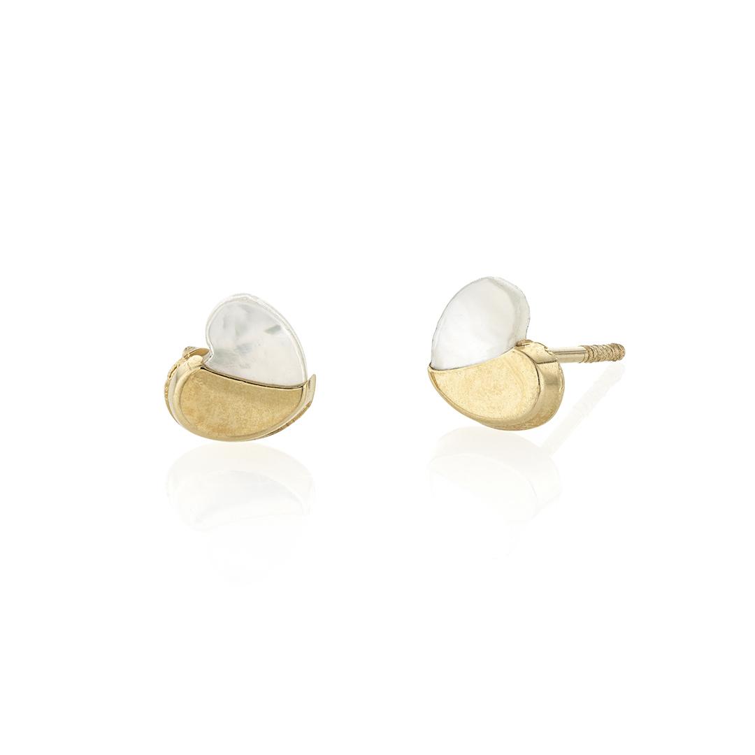 Child's Mother of Pearl and 14k Yellow Gold Heart Earrings