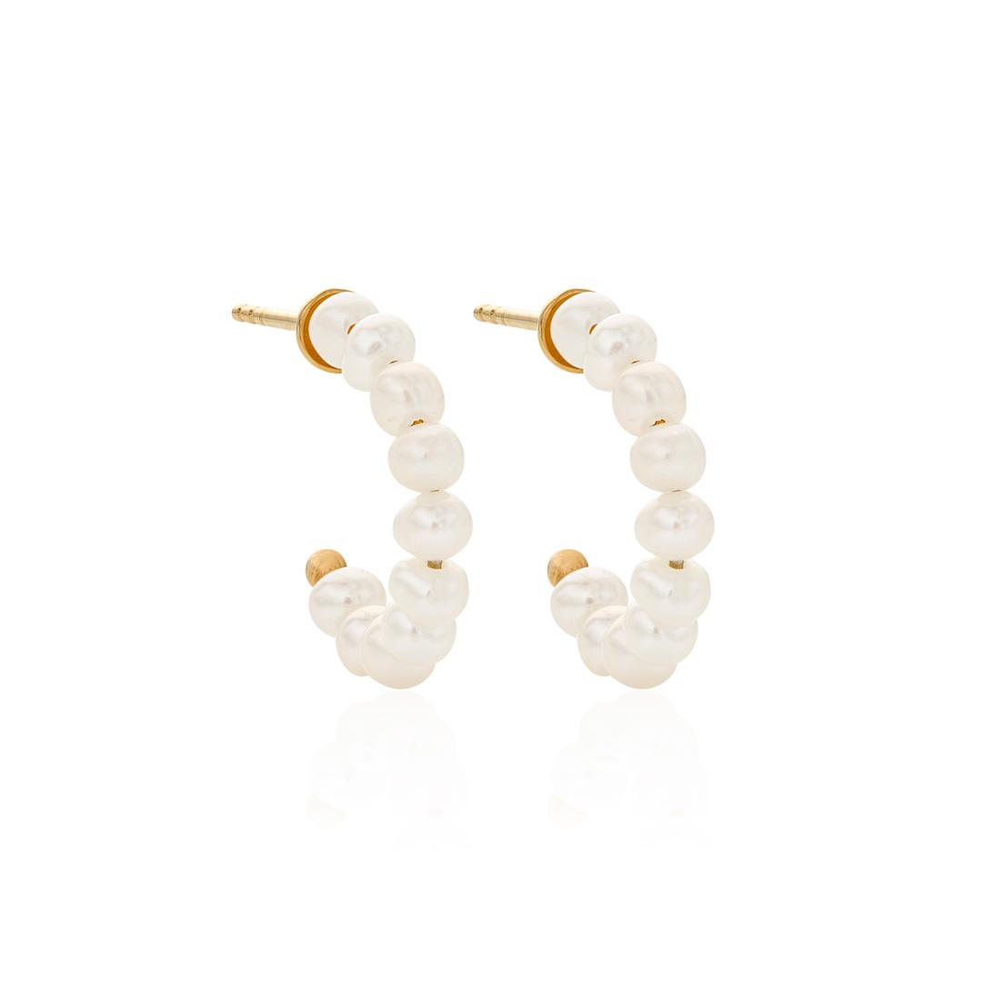 Cultured Pearl Hoop Earrings in Yellow Gold 0
