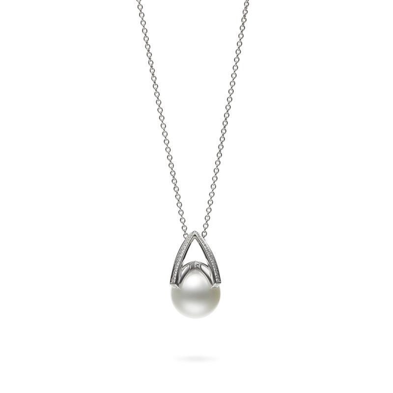 Mikimoto M Collection 12mm White South Sea Pearl and Diamond Pendant Necklace 0
