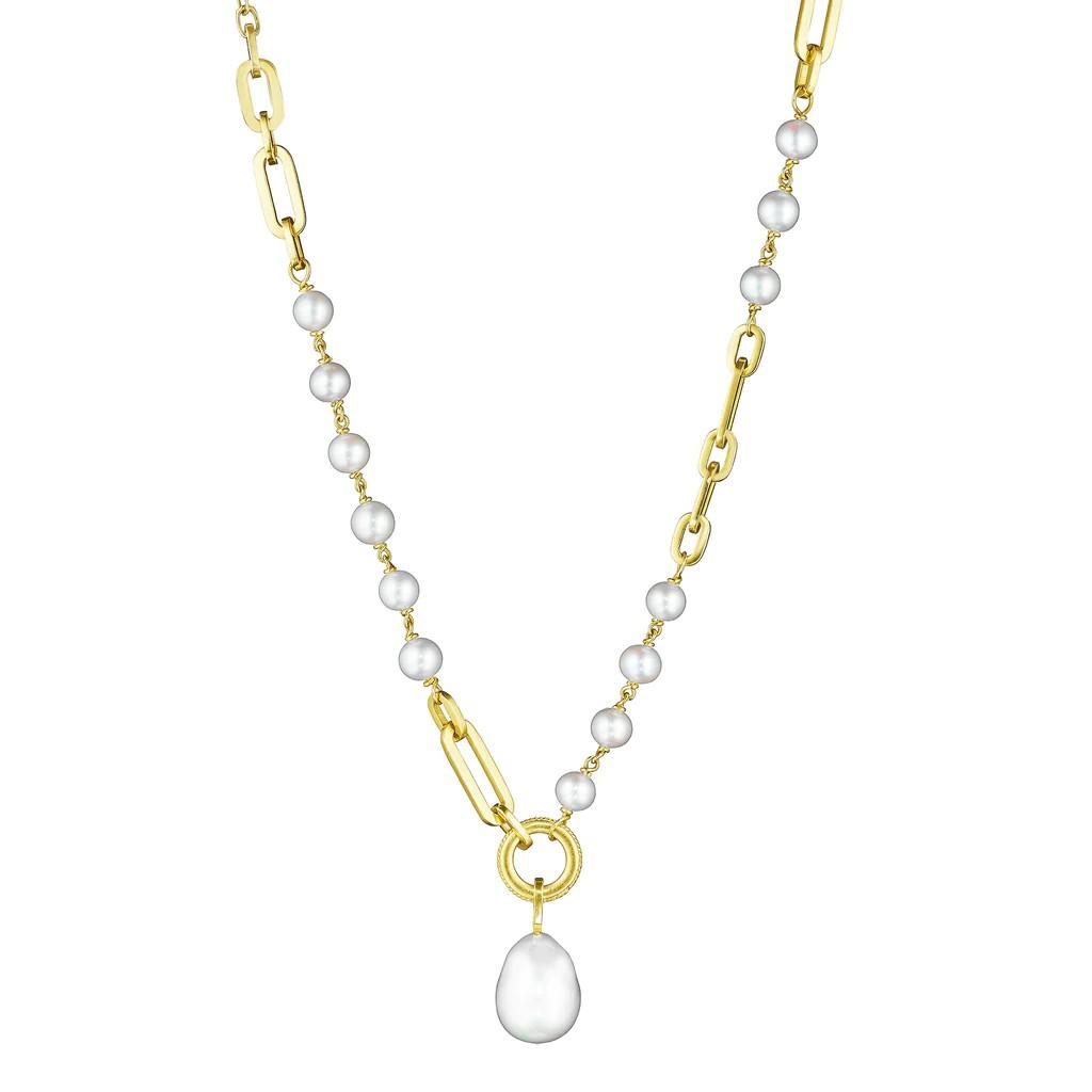 Penny Preville Yellow Gold Pearl Link Necklace