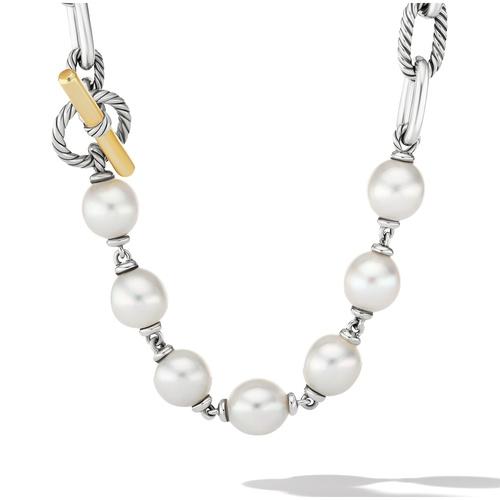 David Yurman DY Madison Pearl Chain Necklace in Sterling Silver with 18k Yellow Gold Toggle Clasp, 20 inches