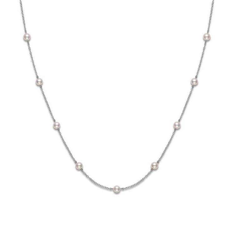 Mikimoto White Gold 6mm Pearl Station Necklace