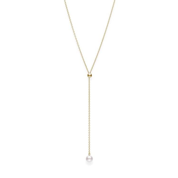 Mikimoto Yellow Gold 7.5mm Pearl Lariat Necklace