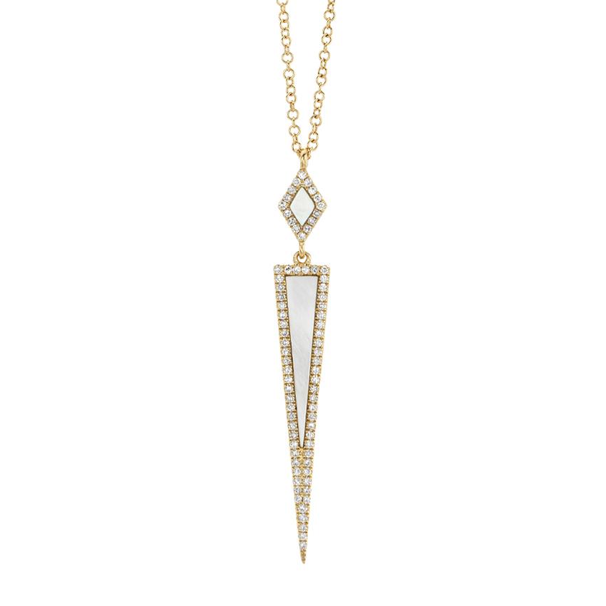 14K Yellow Gold Mother of Pearl and Diamond Geometric Necklace