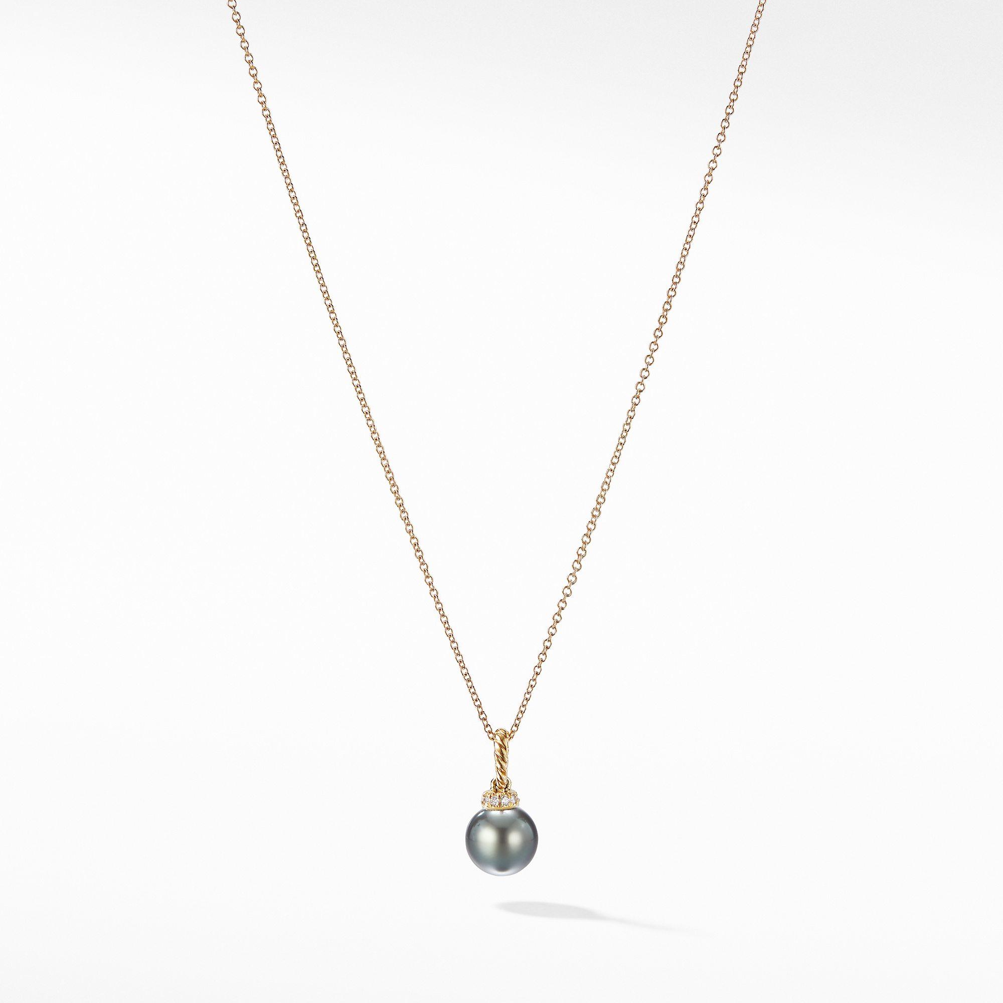 David Yurman Solari Pendant Necklace with Diamonds in 18k Gold with Grey Pearl