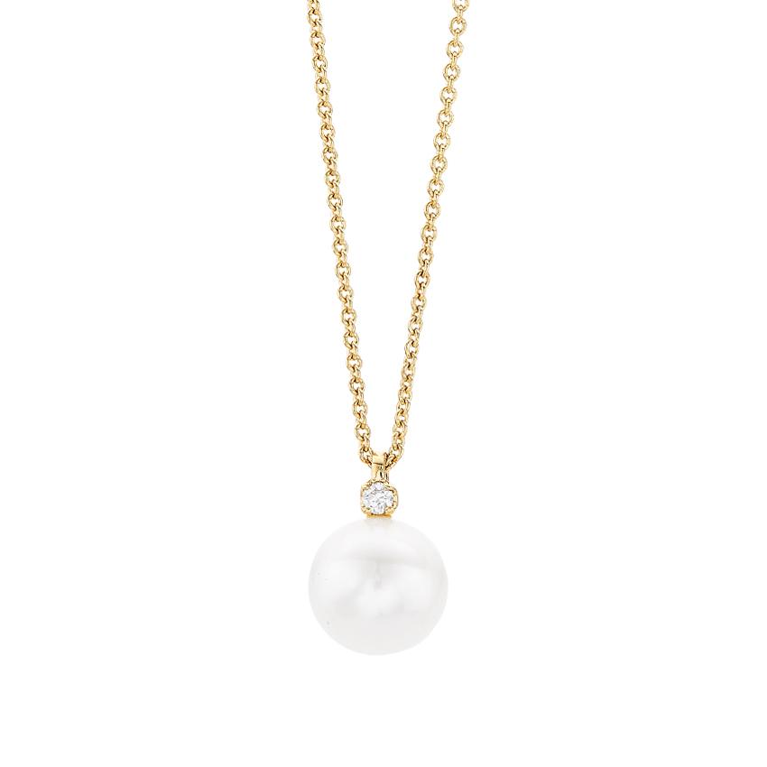 7mm Pearl & Round Diamond Pendant Necklace 0