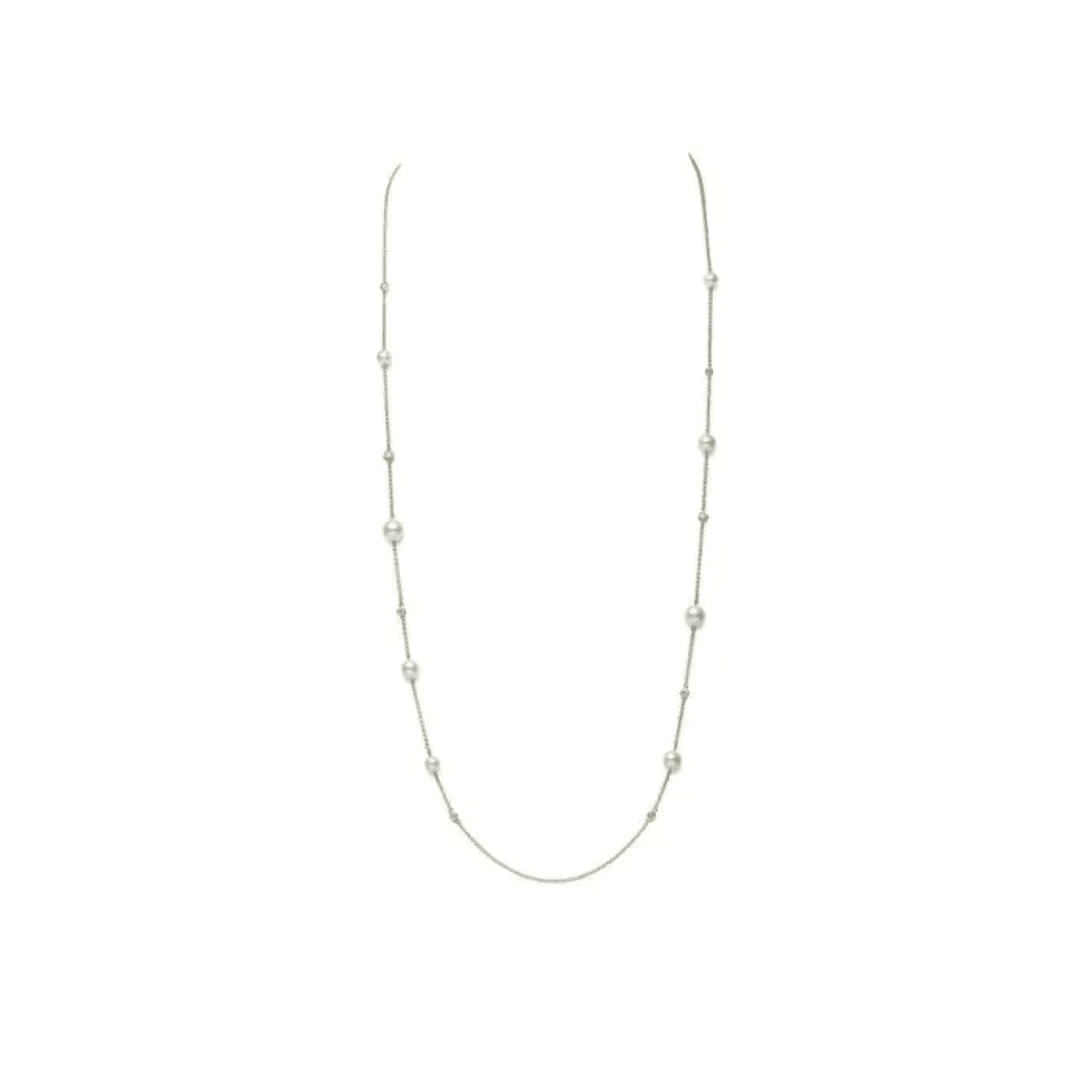 Mikimoto A Akoya Cultured Pearl and Diamond Station Necklace