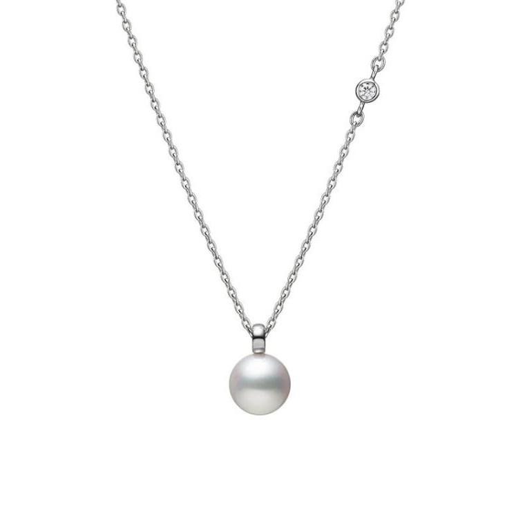 Mikimoto Akoya Pearl and Bezel Diamond White Gold Necklace
