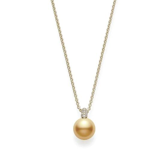 Mikimoto 11mm Golden South Sea Cultured Pearl and Diamond Pendant in 18K Yellow Gold