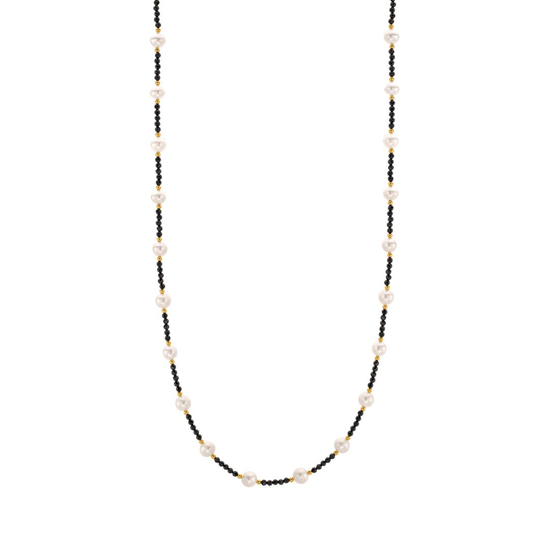 Pearl and Black Spinel Beaded Yellow Gold Plated Necklace
