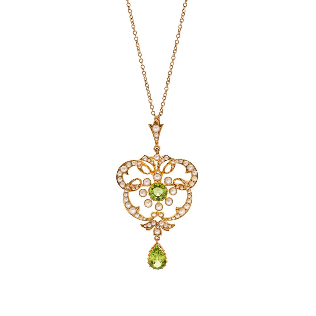 Estate Collection Yellow Gold Peridot and Pearl Necklace