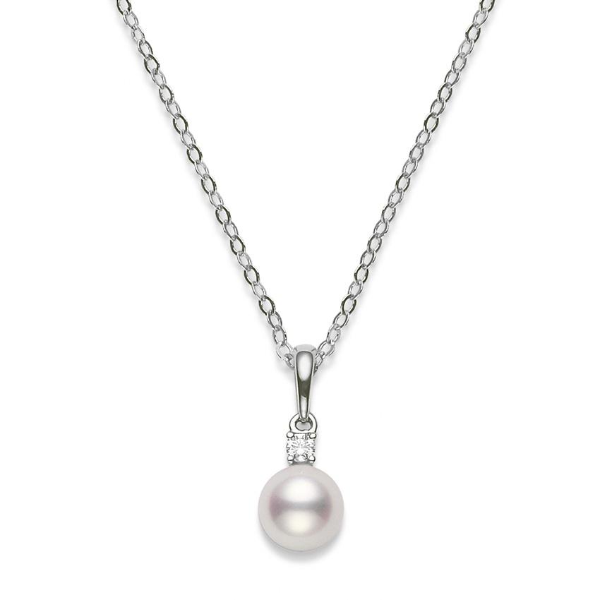 Mikimoto 7.5-7mm A Pearl Pendant Necklace with Single Diamond
