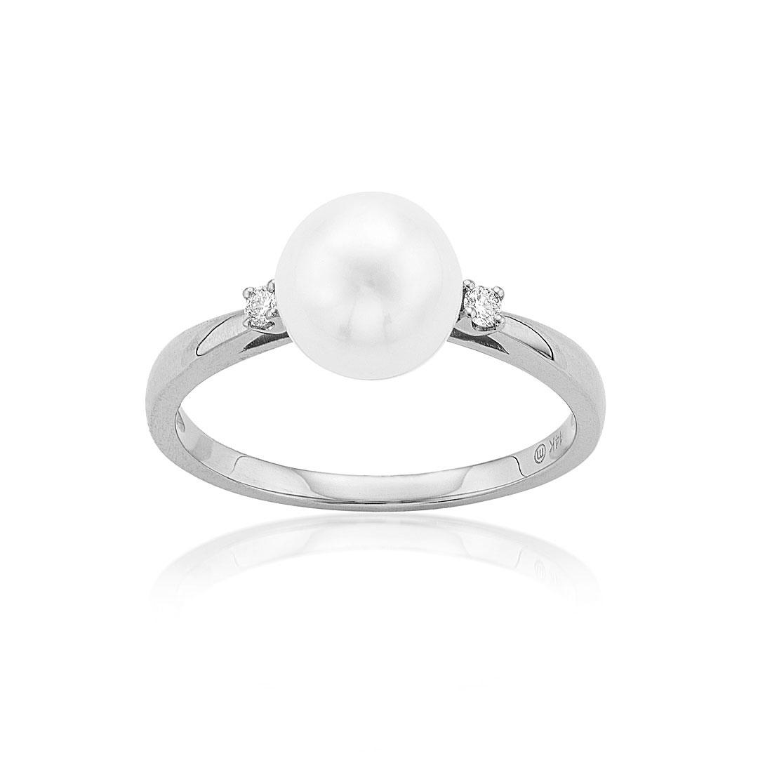 8-7.5mm Pearl & Round Diamond Ring in White Gold 0