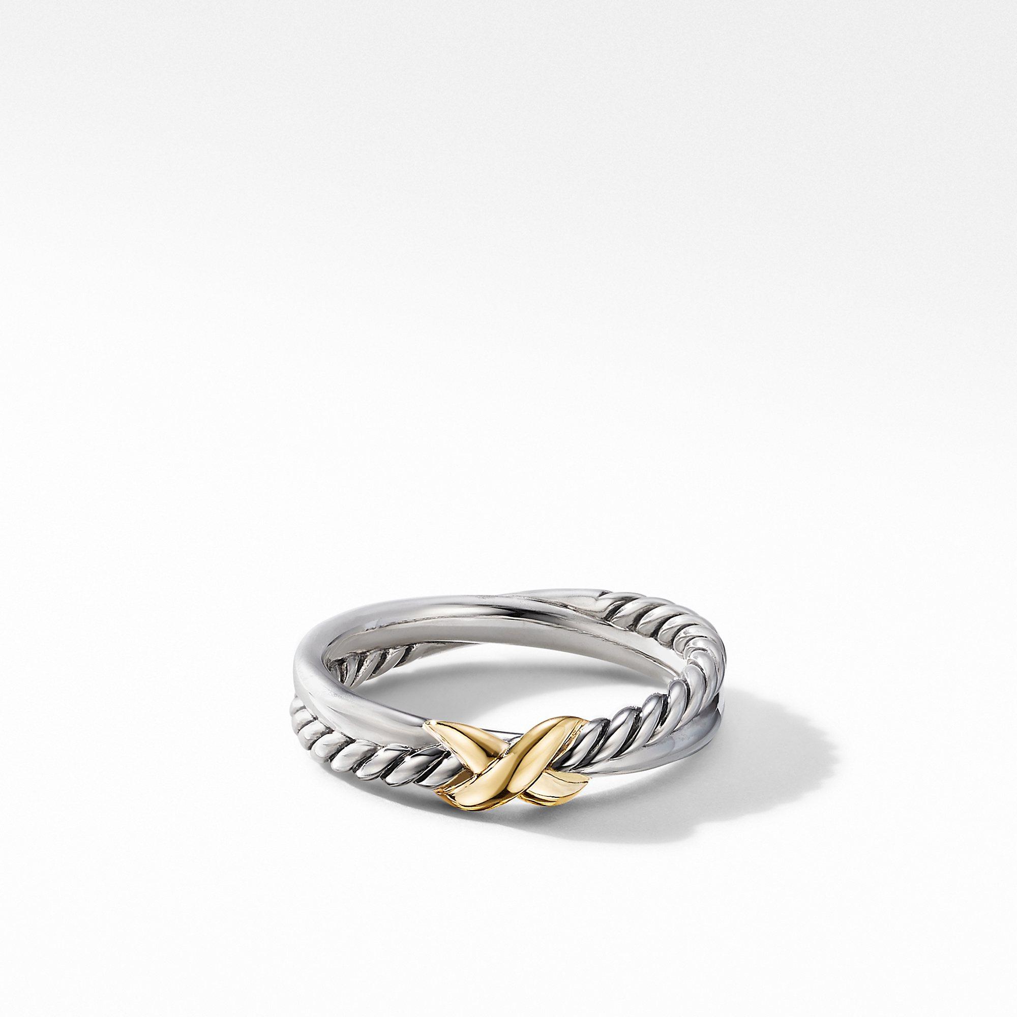 David Yurman Petite X Ring in Sterling Silver with 18k Yellow Gold, size 7