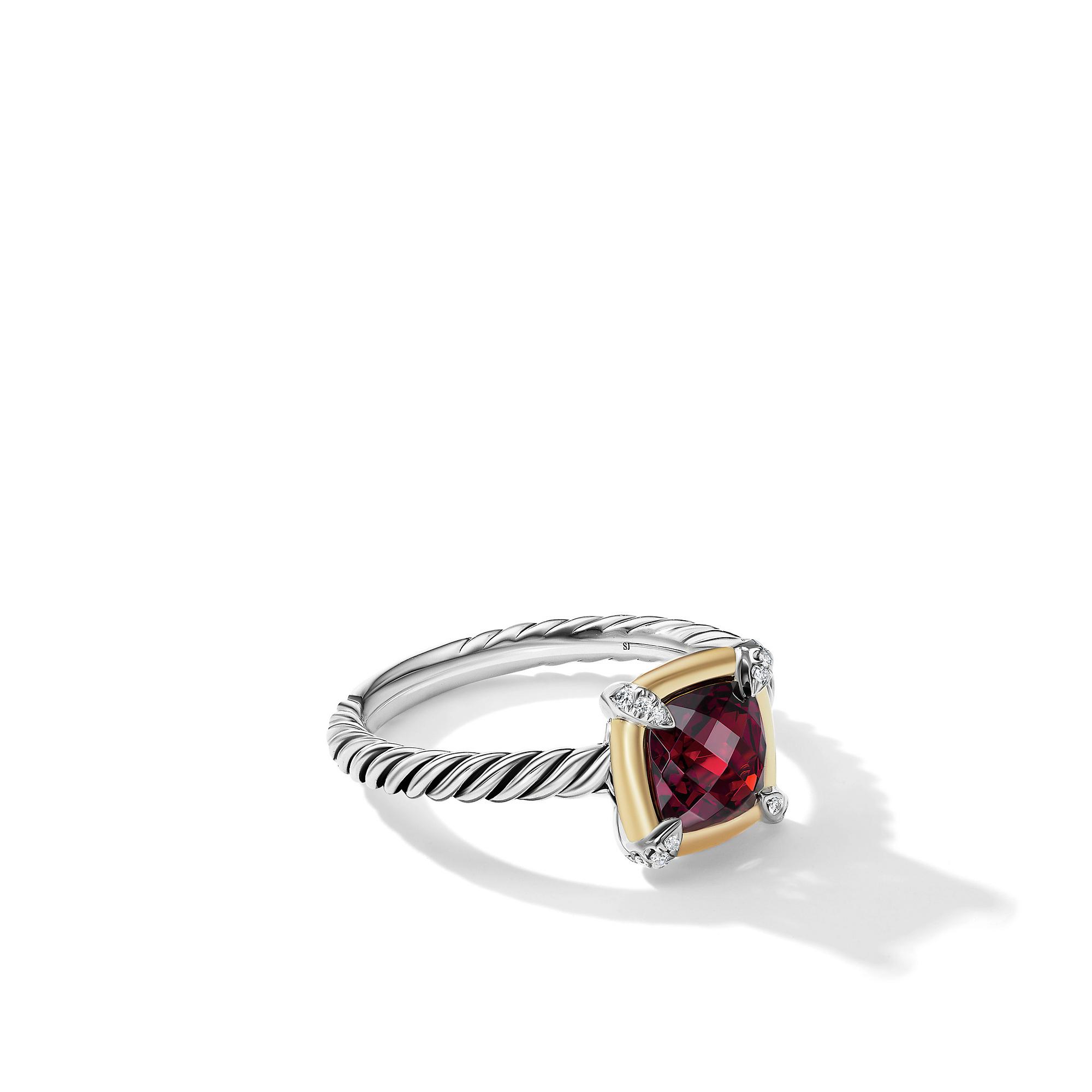 David Yurman Petite Chatelaine Ring with Garnet and Pave Diamonds, size 6.5