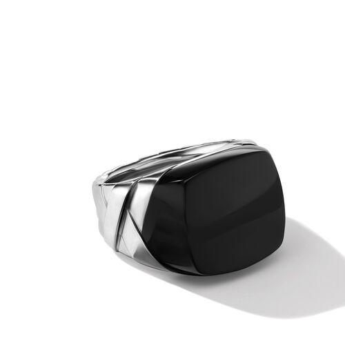 David Yurman Men's Cairo Mummy Wrap Signet Ring in Sterling Silver with Black Onyx, size 10