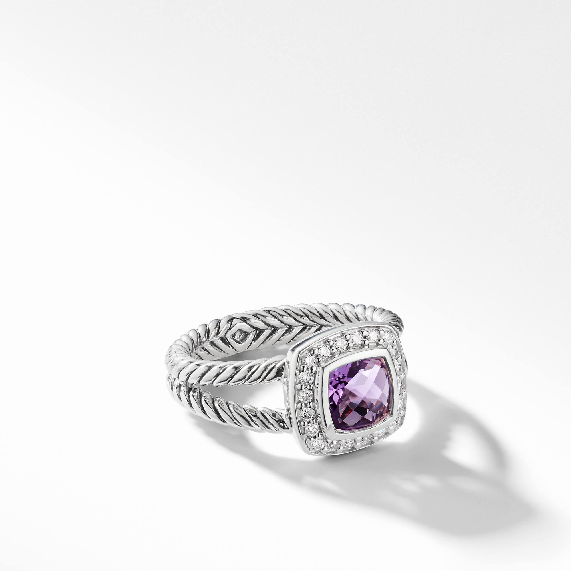 David Yurman Petite Albion Ring with Amethyst and Diamonds, size 6