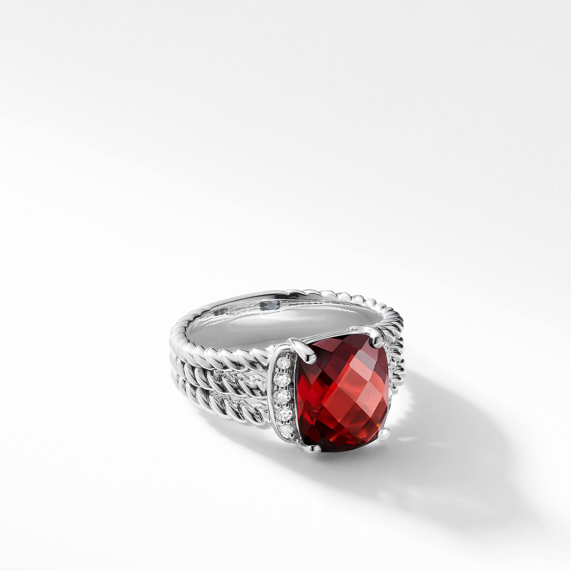 David Yurman Petite Wheaton  Ring with Garnet and Diamonds, size 6
