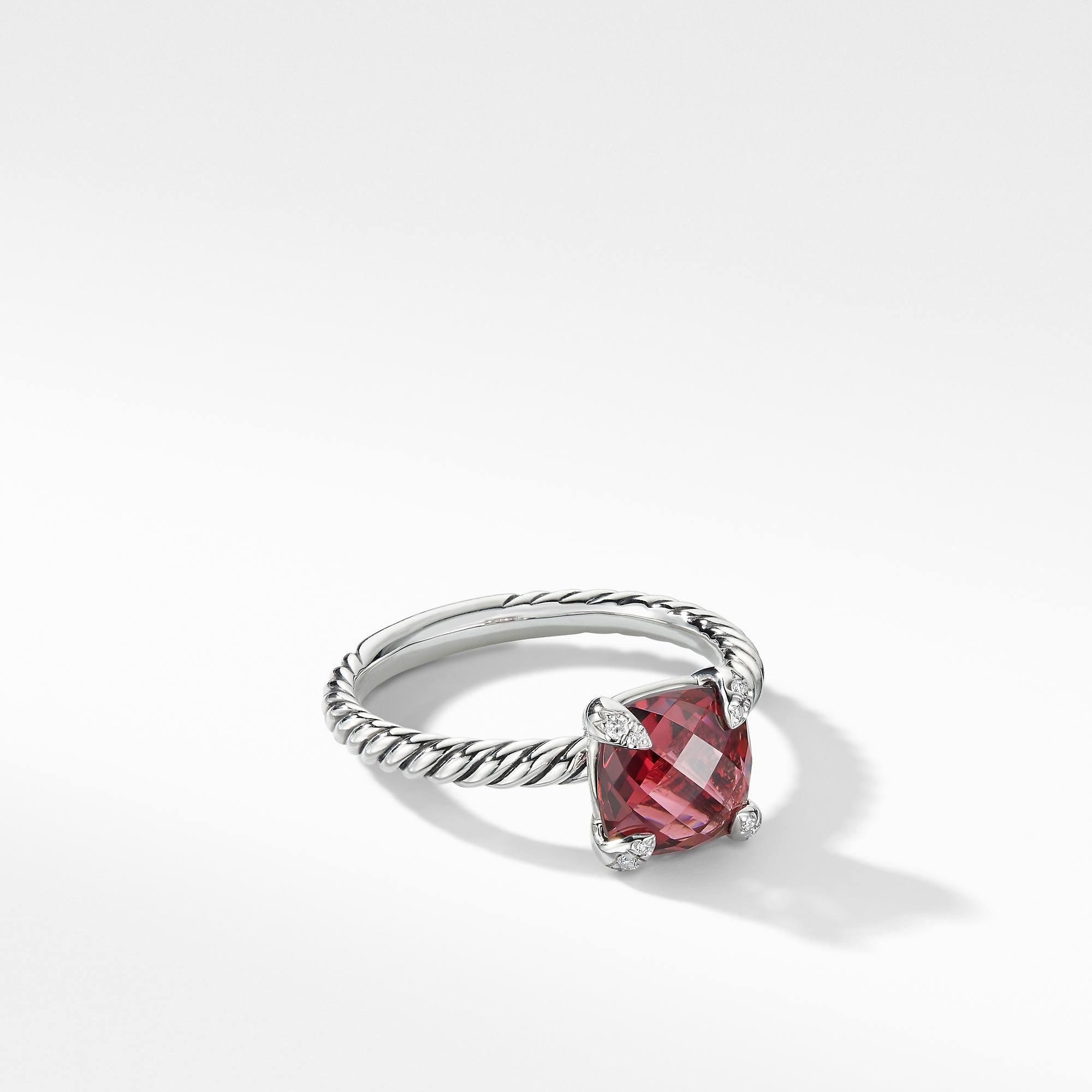 David Yurman Chatelaine Ring with Rhodalite Garnet and Diamonds, size 6.5