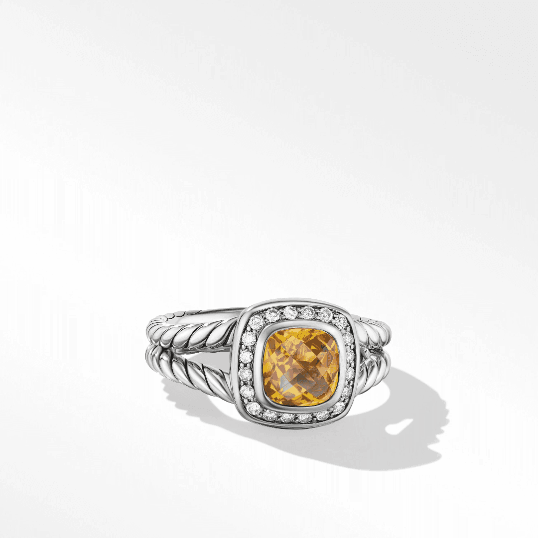 David Yurman Petite Albion Ring with Citrine and Diamonds, size 6