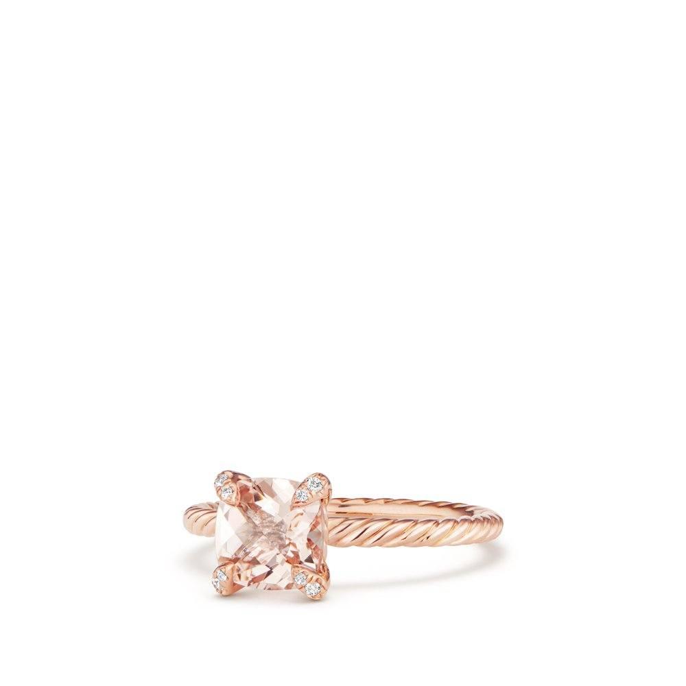 David Yurman Chatelaine Ring with Morganite and Diamonds in 18k Rose Gold, size 7