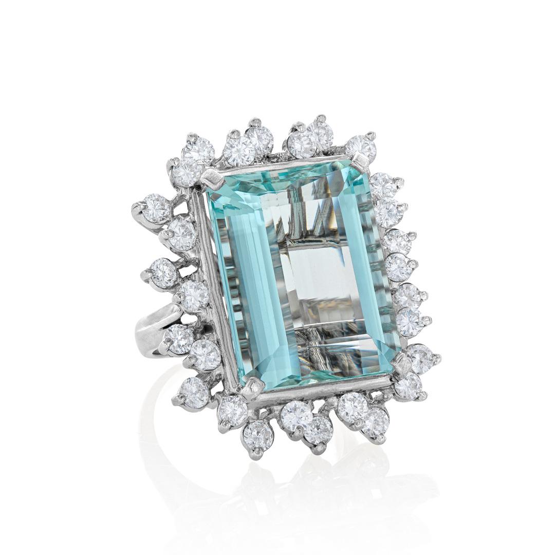 17.50 CT Emerald Cut Aquamarine Ring with Diamonds