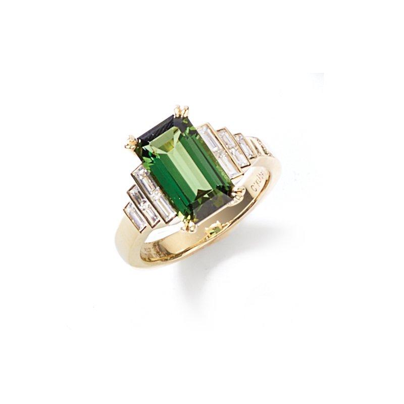 Charles Krypell Green Tourmaline and Diamond Yellow Gold Ring