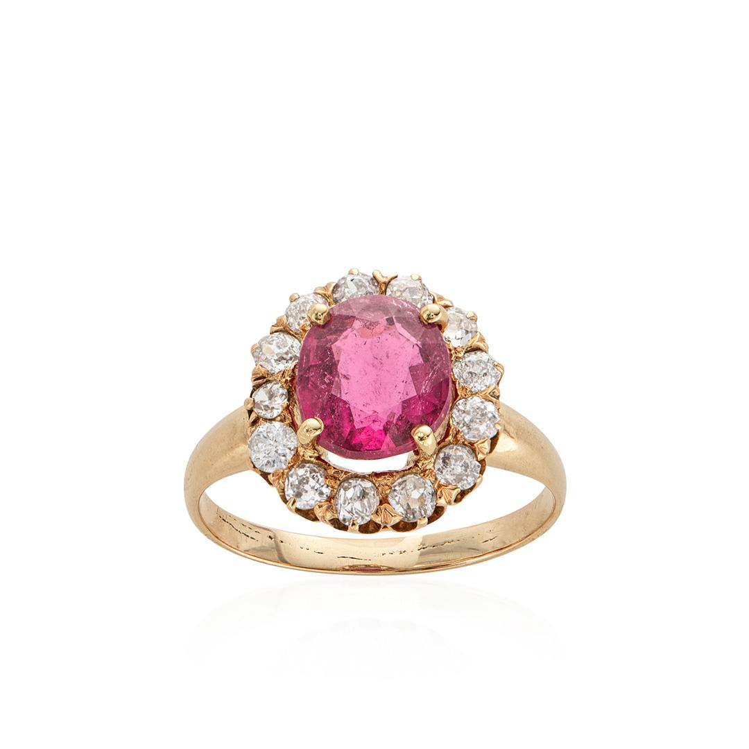 Estate Collection 1880s Pink Tourmaline and Diamond Halo Ring