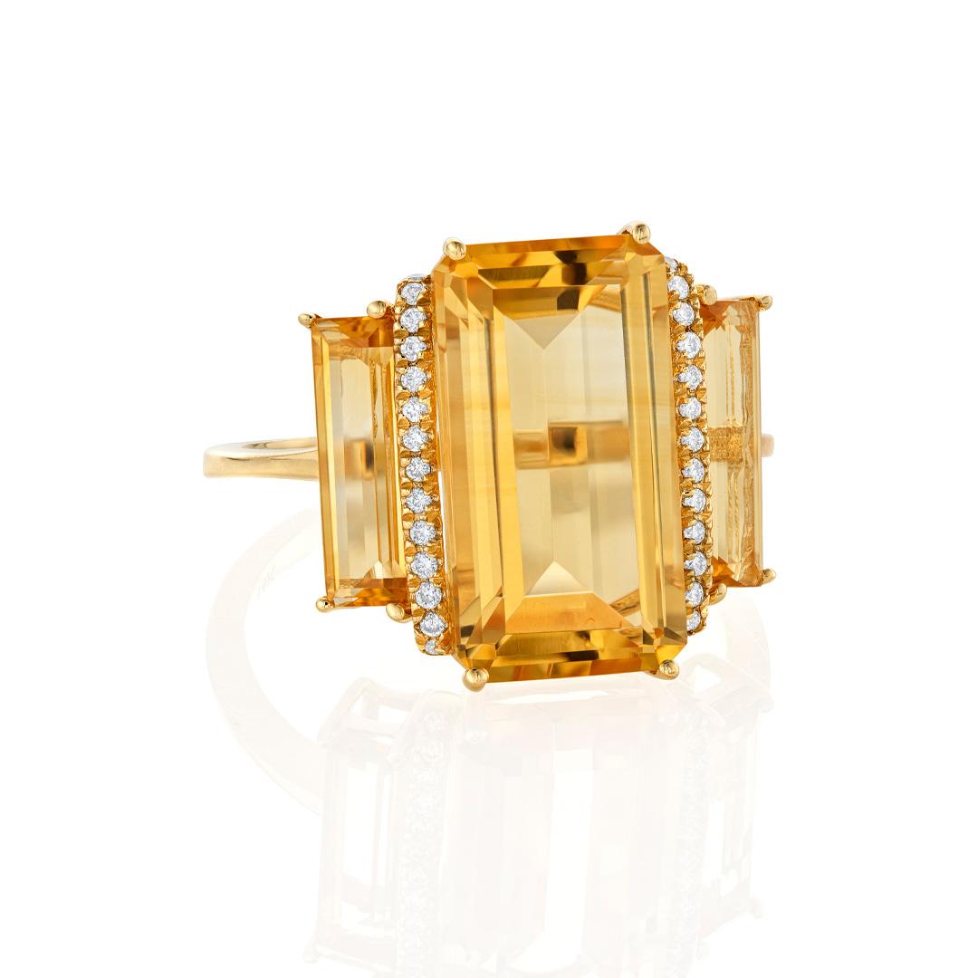 Three-Stone Citrine and Diamond Yellow Gold Ring 0