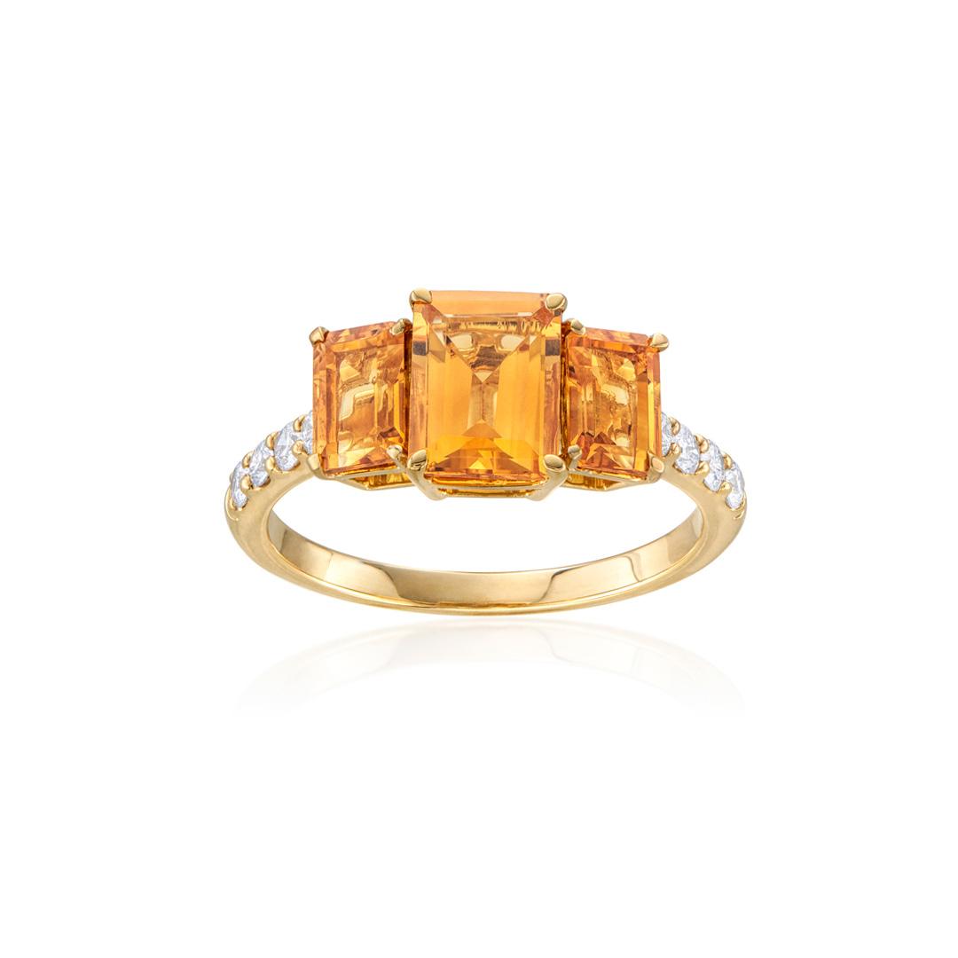 Citrine and Diamond Three Stone Yellow Gold Ring