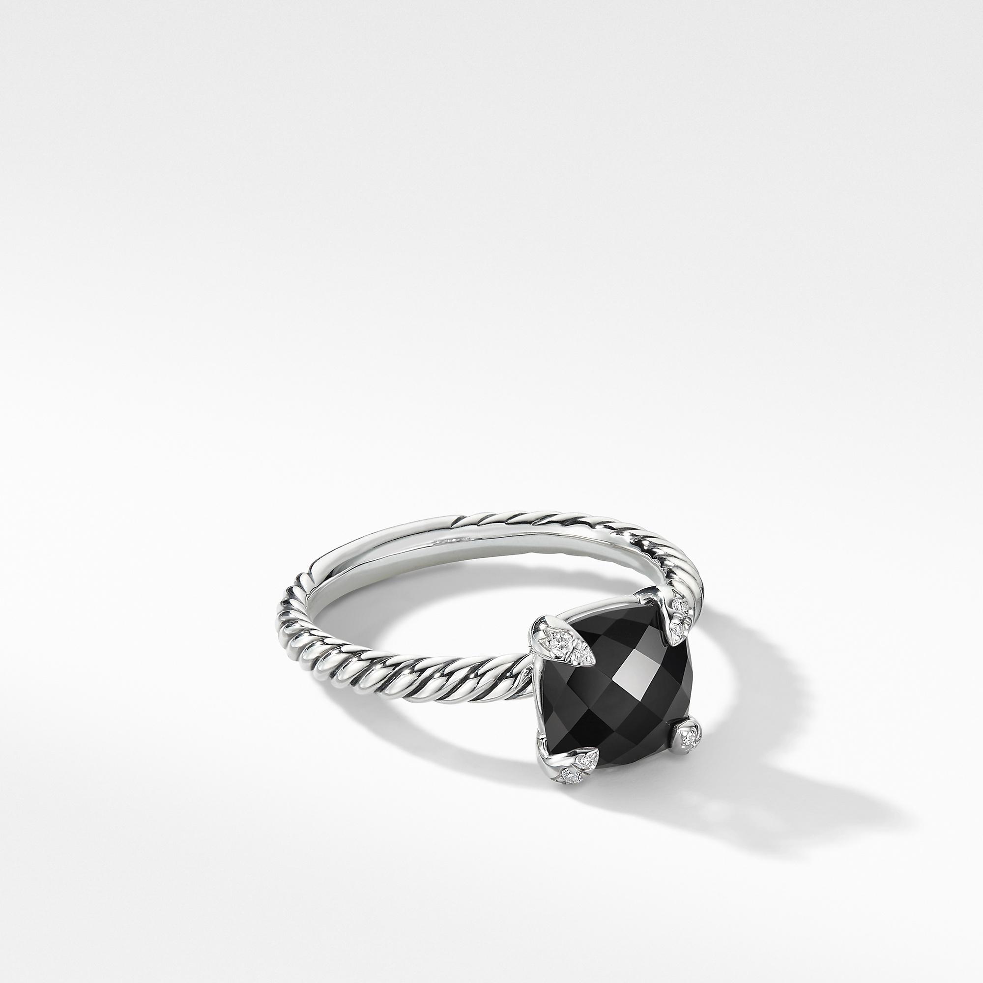 David Yurman Chatelaine Ring with Black Onyx and Diamonds, size 6.5