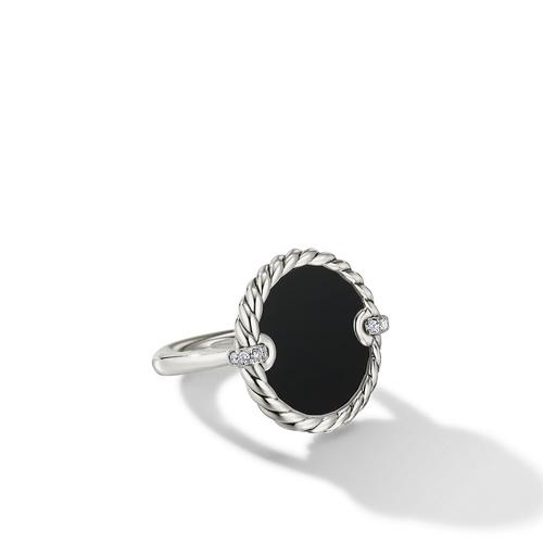 David Yurman DY Elements Ring with Black Onyx and Pave Diamonds, size 6