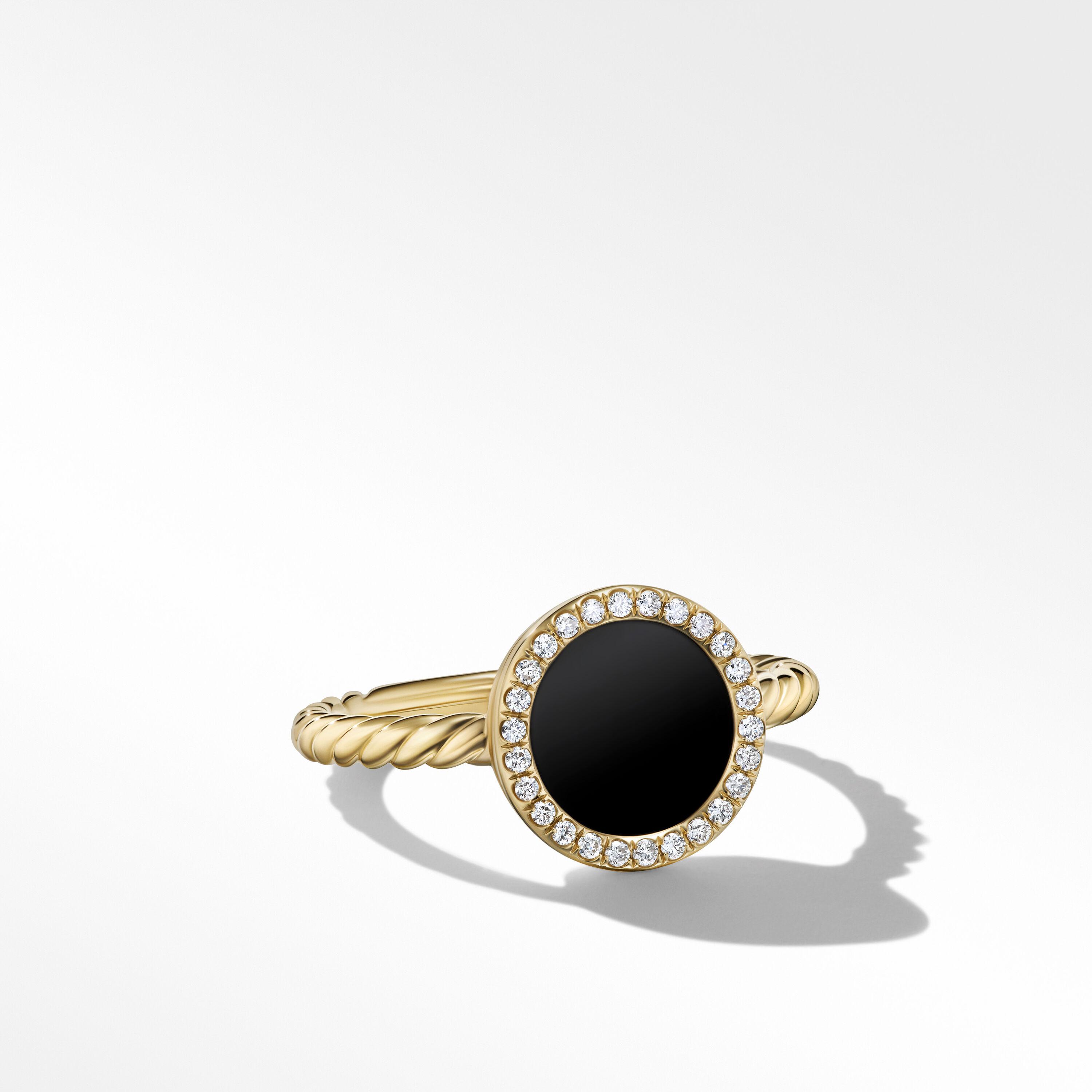David Yurman Petite DY Elements Ring with Black Onyx and Pave Diamonds, size 6.5