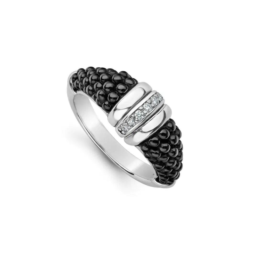Lagos Black Caviar Ceramic Diamond Stacking Ring 0