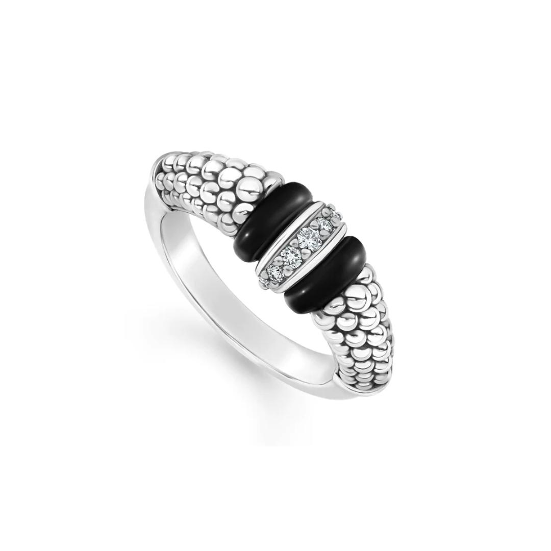Lagos Black Caviar Ceramic and Caviar Diamond Ring 0