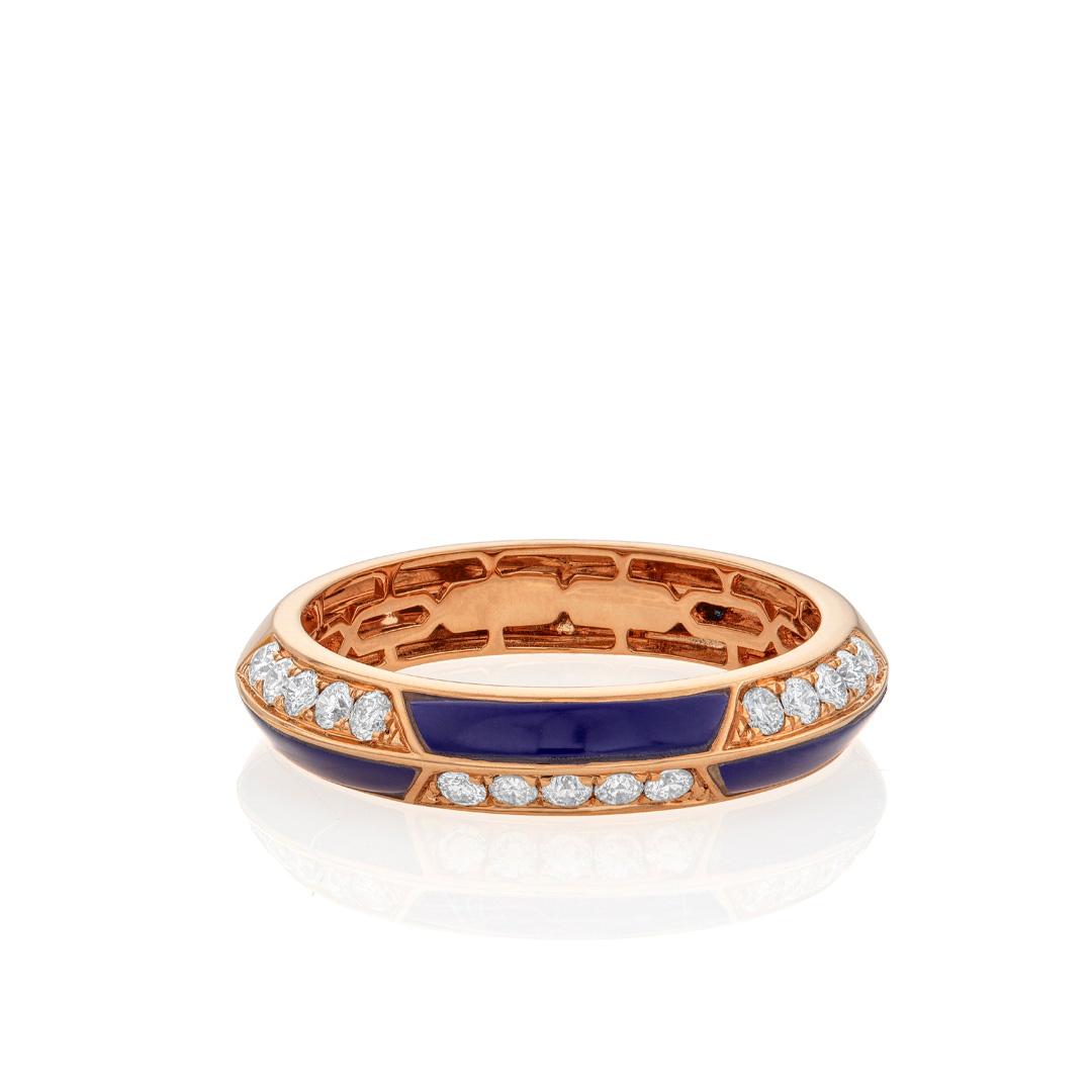 Lapis and Diamond Rose Gold Checkerboard Band 0