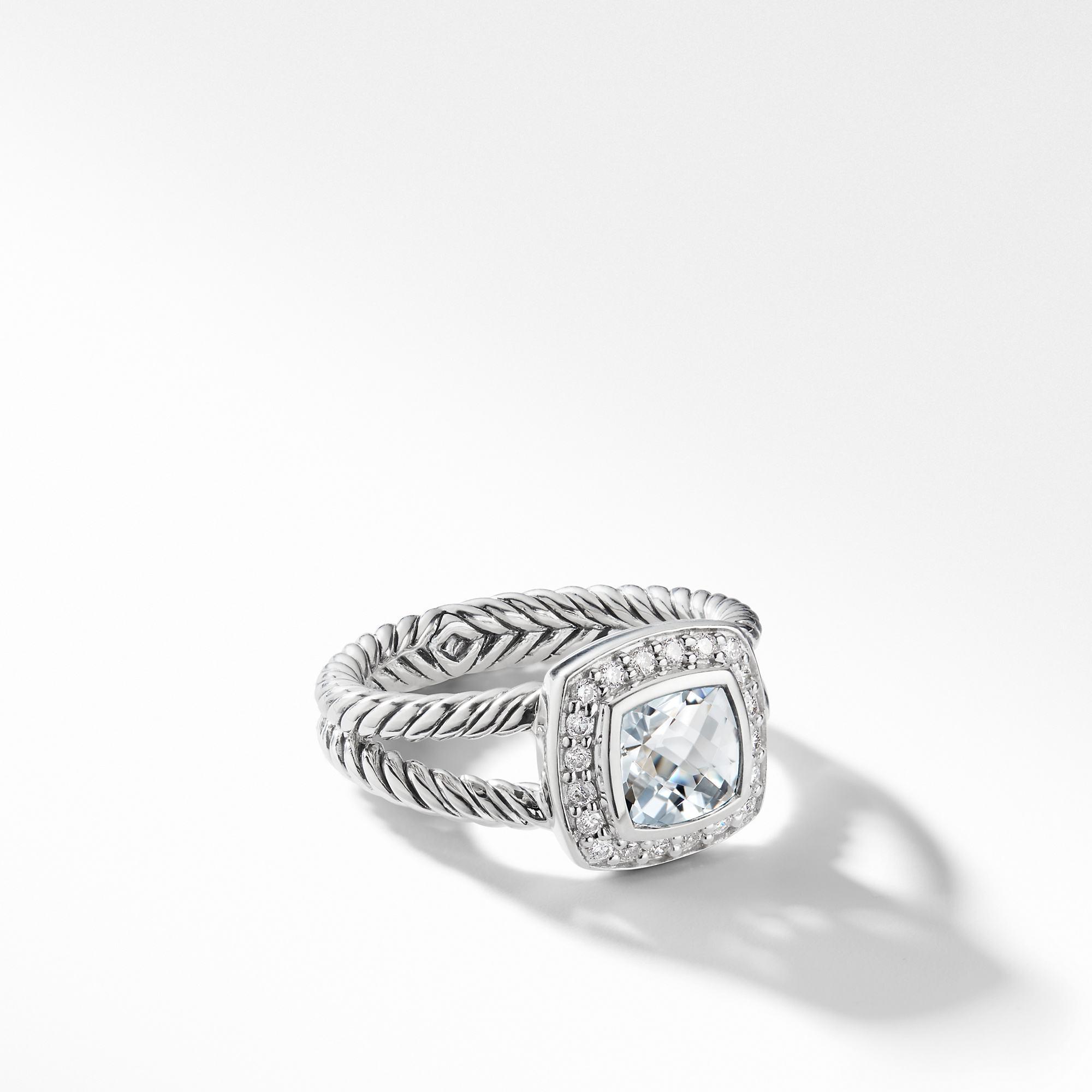 David Yurman Petite Albion Ring with White Topaz and Diamonds, size 7