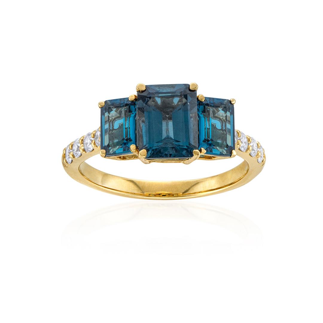 Emerald-Cut London Blue Topaz Three-Stone Ring