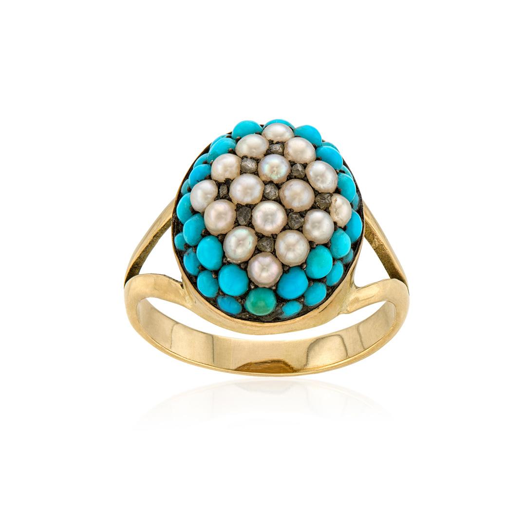 Estate Collection Pearl and Turquoise Cluster Ring