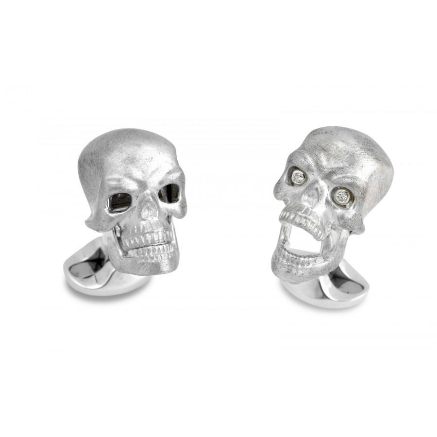 Sterling Silver Skull Cuff Links with Diamond Eyes
