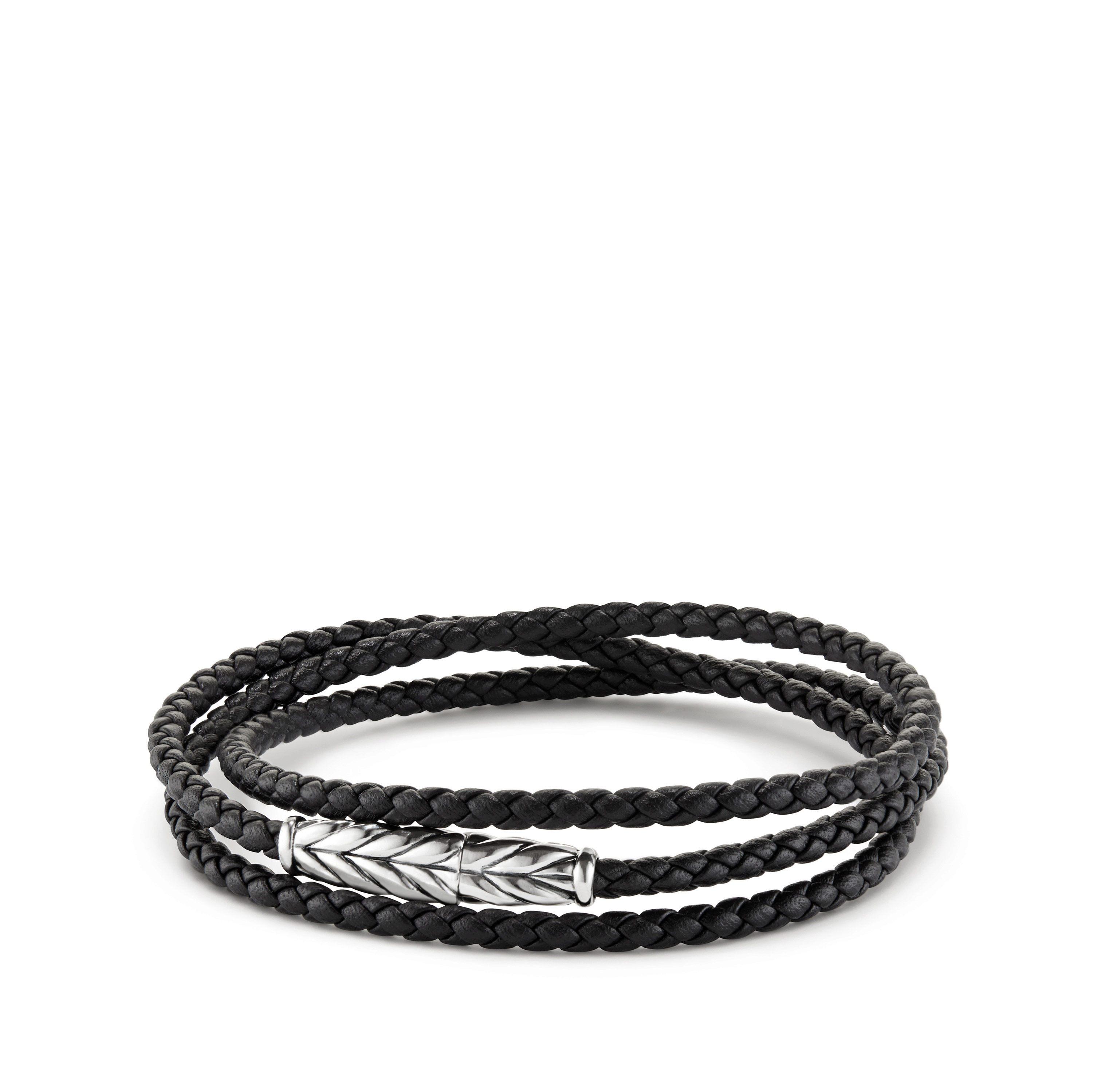 David Yurman Chevron Triple-Wrap Bracelet in Black Leather