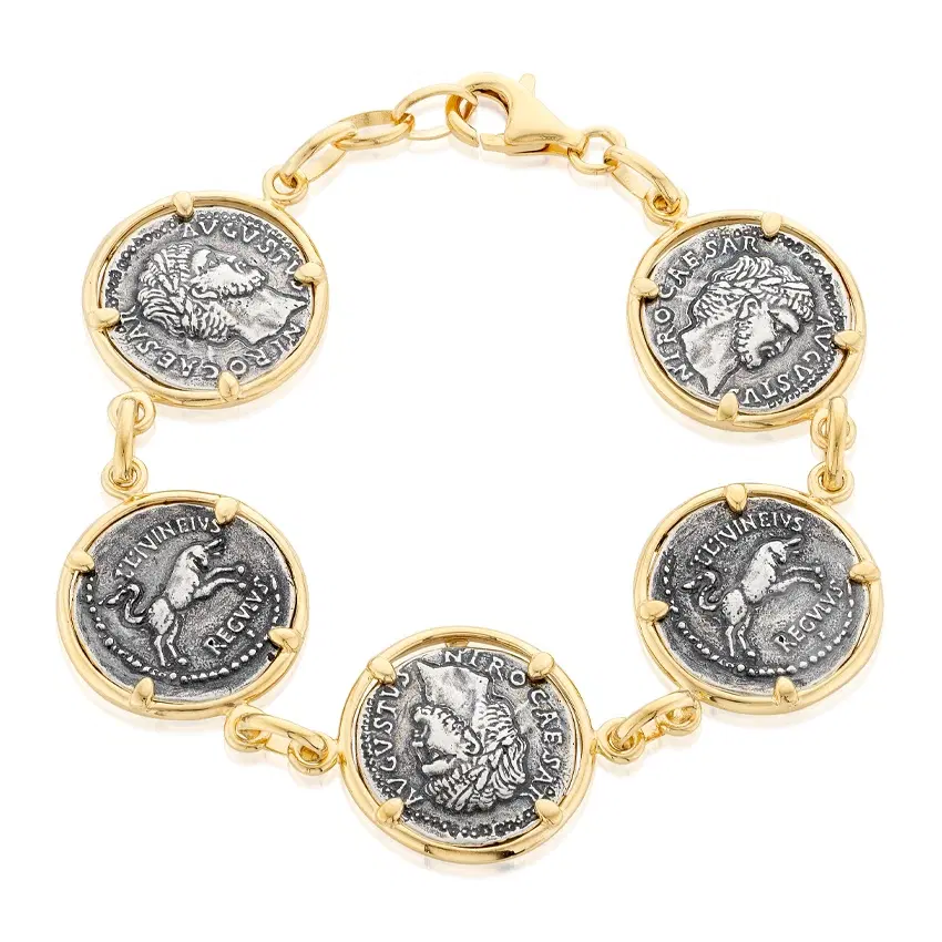 Yellow Gold Plated Sterling Silver Replica Coin Bracelet