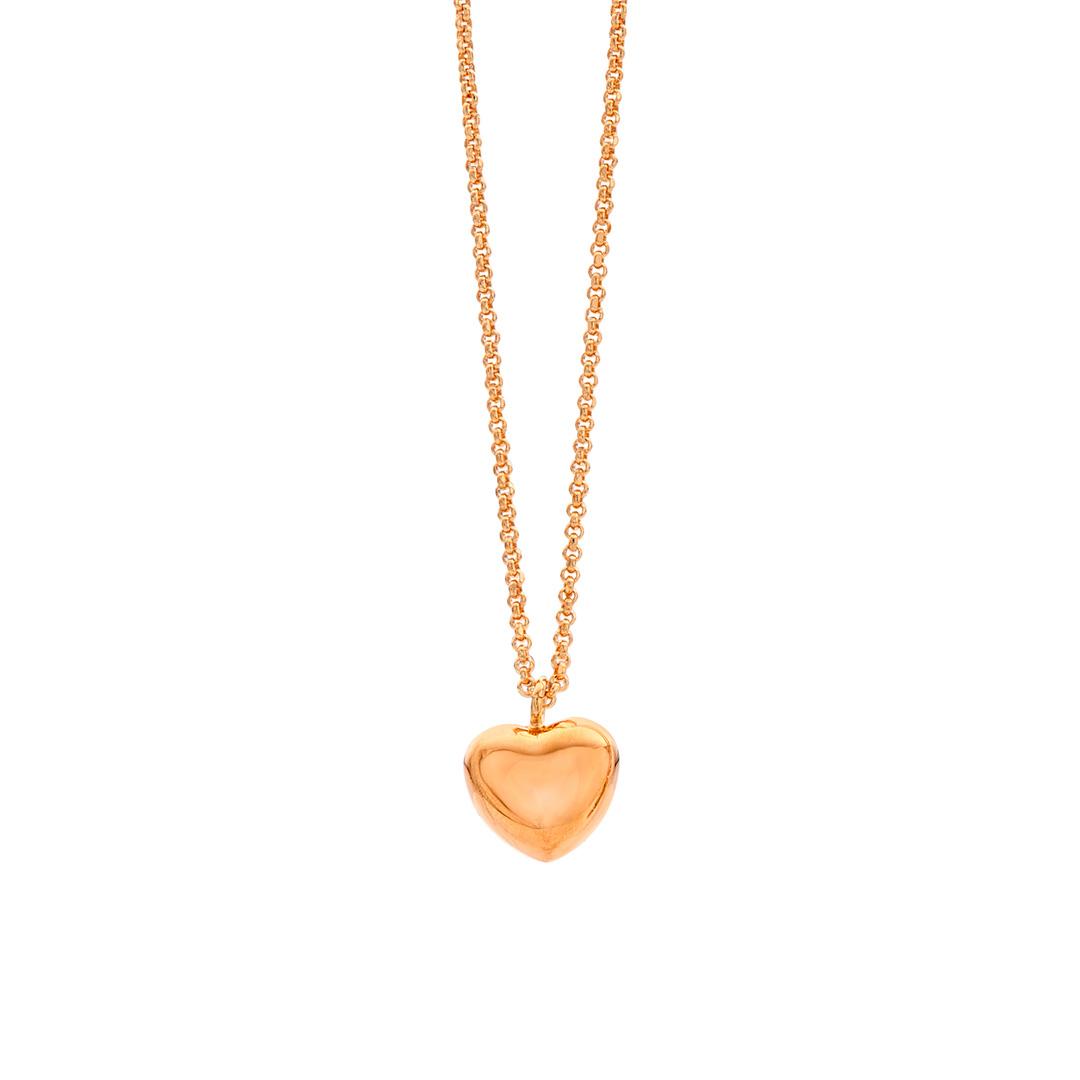 Rose Gold Plated Puffed Heart Pendant Necklace 0