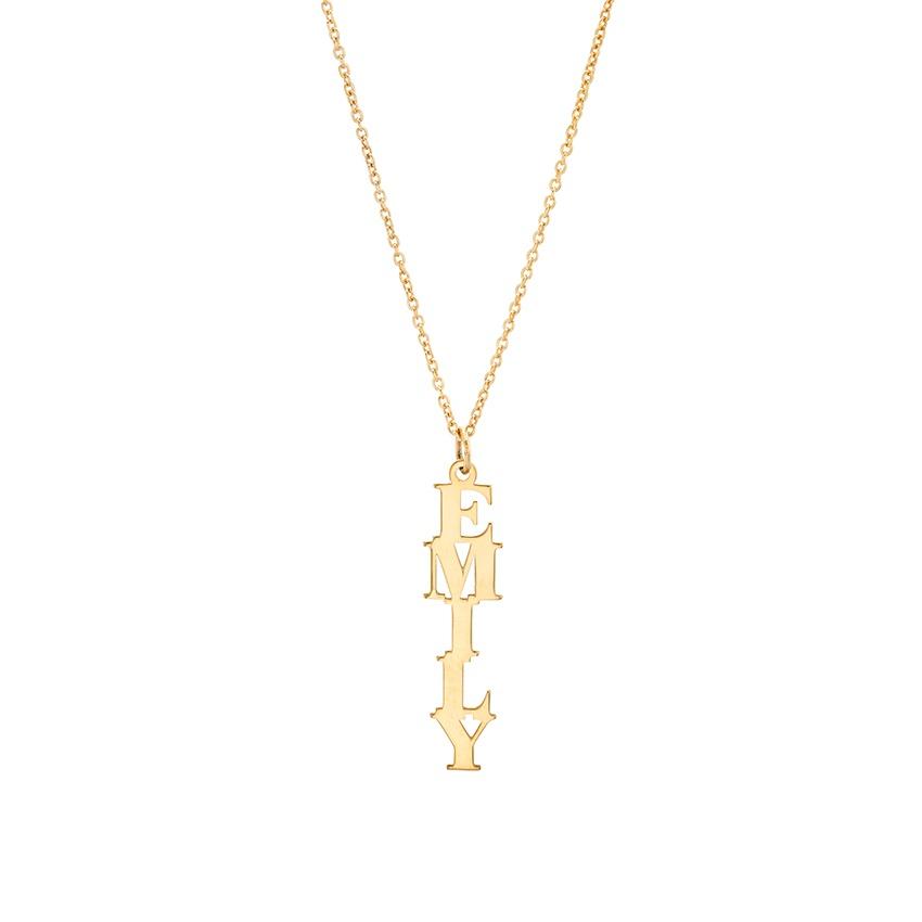 Yellow Gold Plated Vertical Monogram Pendant Necklace