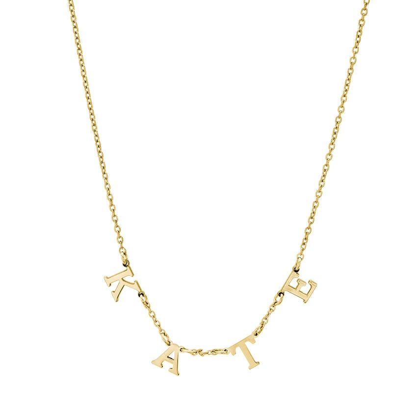 Yellow Gold Plated Drop Letter Name Necklace